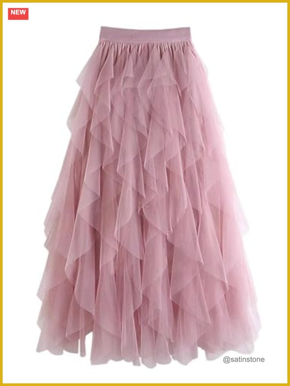 Womens A-Line Midi Tulle Skirt Tiered Ruffle Mesh High Waisted Flowy Fairy Tutu
